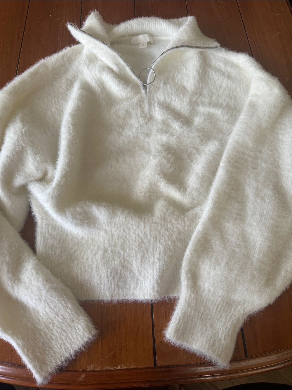H&M White Fuzzy Half-Zip Sweater